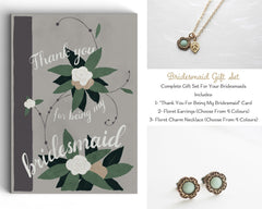 Bridesmaid Gift Set - Complete Gift Set For Your Bridesmaids - Thank You Card, Earrings, And Necklace