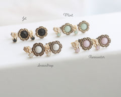 Rosewater - Vintage Style Small Stud Earrings with Gold Filled Posts