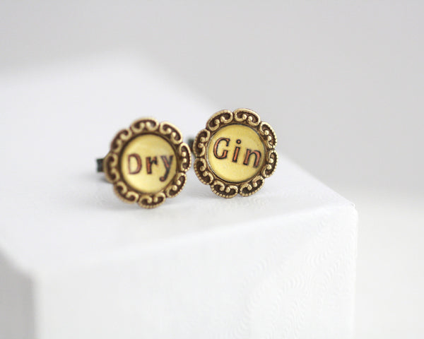 Prohibition Gin Bottle Label - Vintage Style Stud Earrings