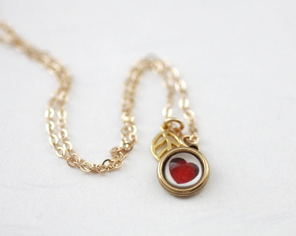 Simple Red Heart - Vintage Style Charm Necklace