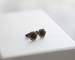 Jet - Vintage Style Small Stud Earrings with Gold Filled Posts