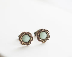 Mint - Vintage Style Small Stud Earrings with Gold Filled Posts