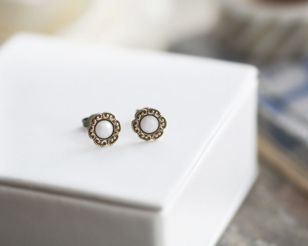 Snowdrop - Vintage Style Small Stud Earrings with Gold Filled Posts