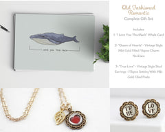 Old Fashioned Romantic - Vintage Style Charm Necklace, Earring, & Greeting Card Set