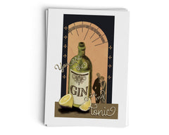 Gin Drinking Woman - Complete Gift Set For Gin Lover - Greeting Card and Earrings
