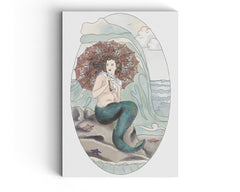 Mermaid With Parasol - Illustrated Greeting Card