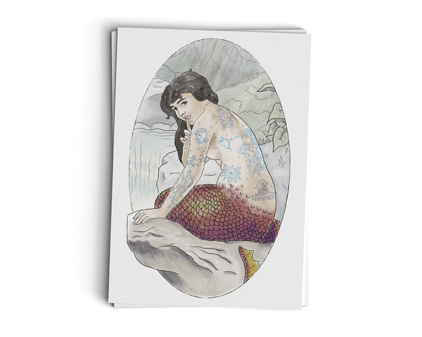 Tattooed Mermaid - Illustrated Greeting Card